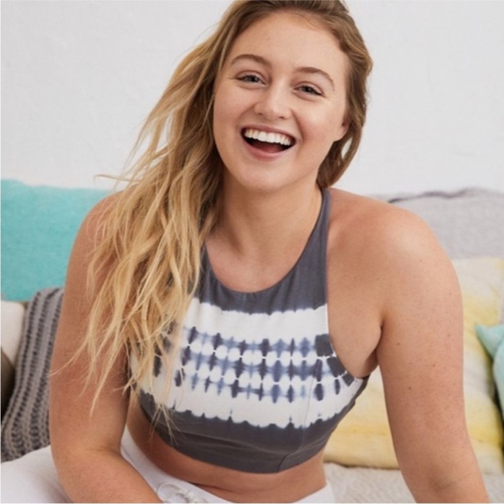 Aerie Women’s Cotton Tie Dye High Neck Halter Sports Bra Active Crop Top Size XS